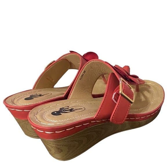 GC Sydney Rosette Padded Thong Wedge Sandals, Women’s 9W Coral NWOT - Picture 12 of 13